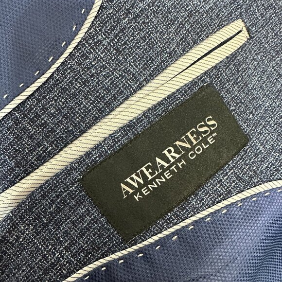 Awearness Kenneth Cole Mens 48R Blue Wool Blend Two-Button Blazer Jacket - Picture 4 of 7